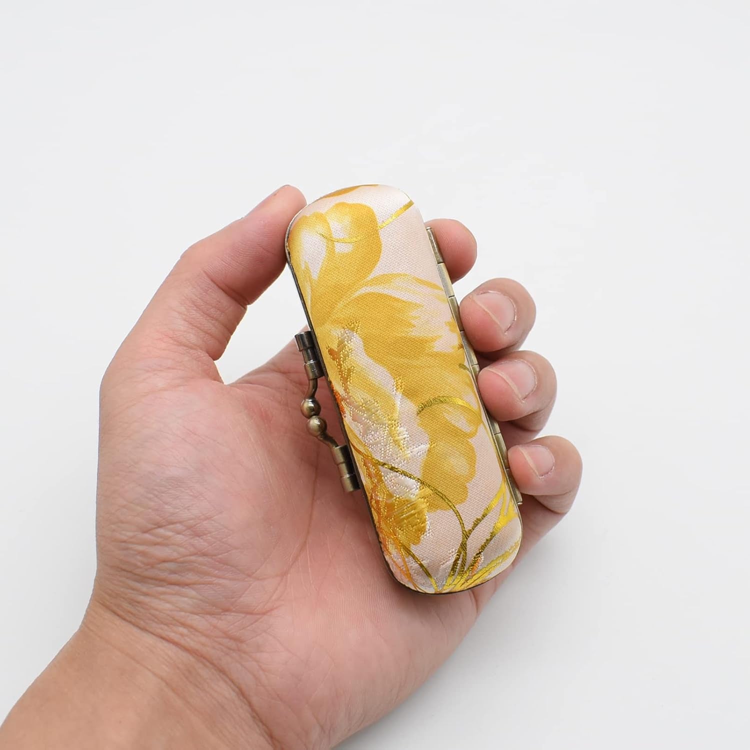 Ladies Floral Lipstick Case Holder with Mirror,Makeup Cases for Women (White)