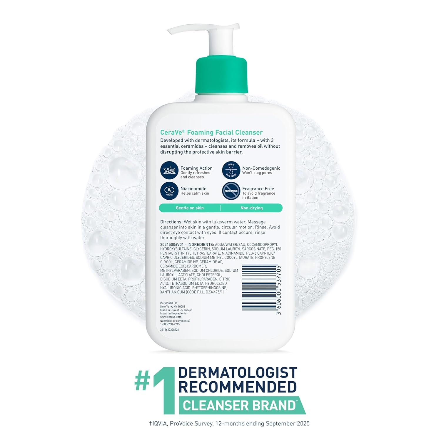 Foaming Facial Cleanser, Daily Face Wash for Oily Skin, Hyaluronic Acid + Ceramides + Niacinamide, Fragrance Free & Paraben Free, Non-Drying Oil Control Face Wash, 16 Fluid Ounces