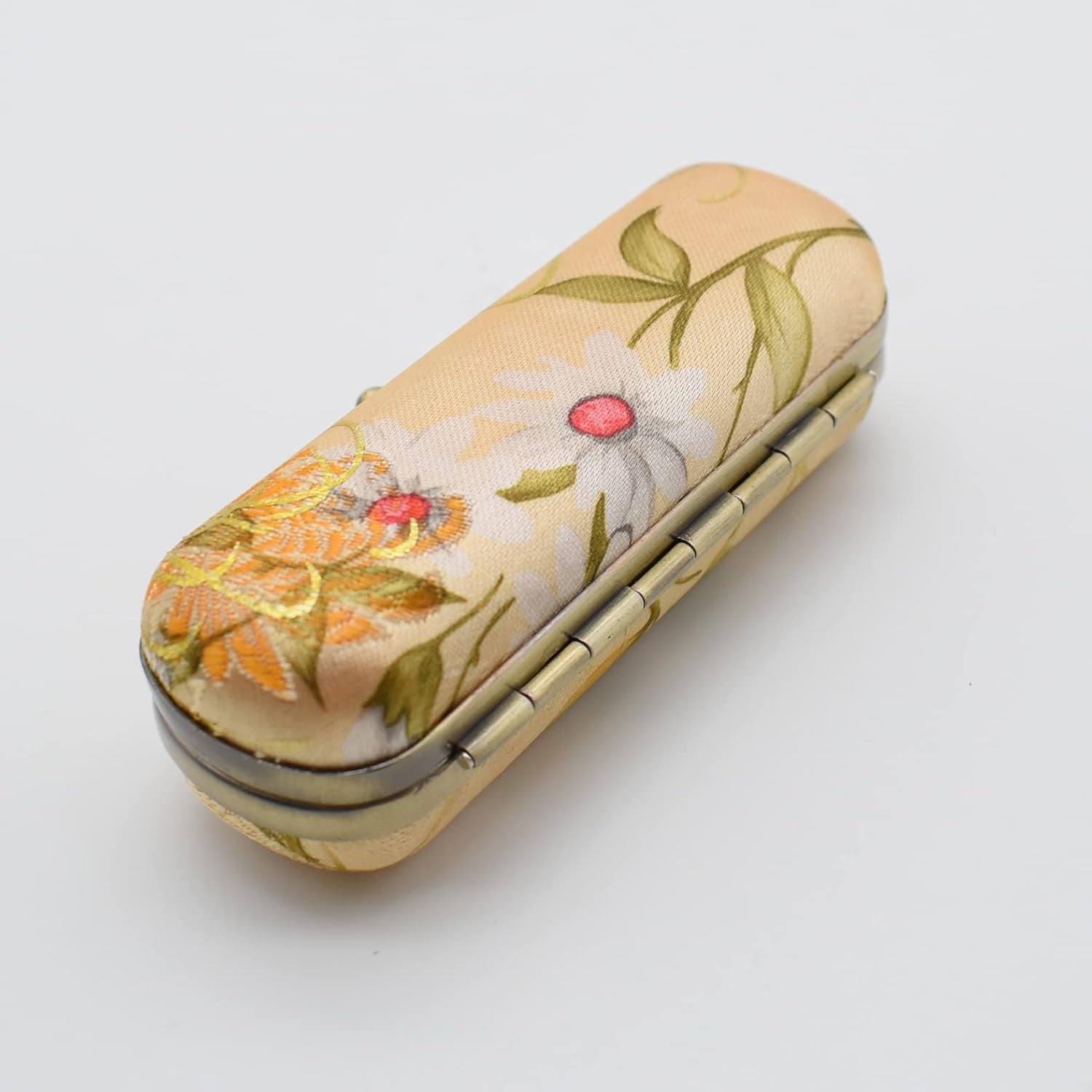 Ladies Floral Lipstick Case Holder with Mirror,Makeup Cases for Women (Yellow)