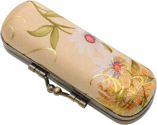 Ladies Floral Lipstick Case Holder with Mirror,Makeup Cases for Women (Yellow)