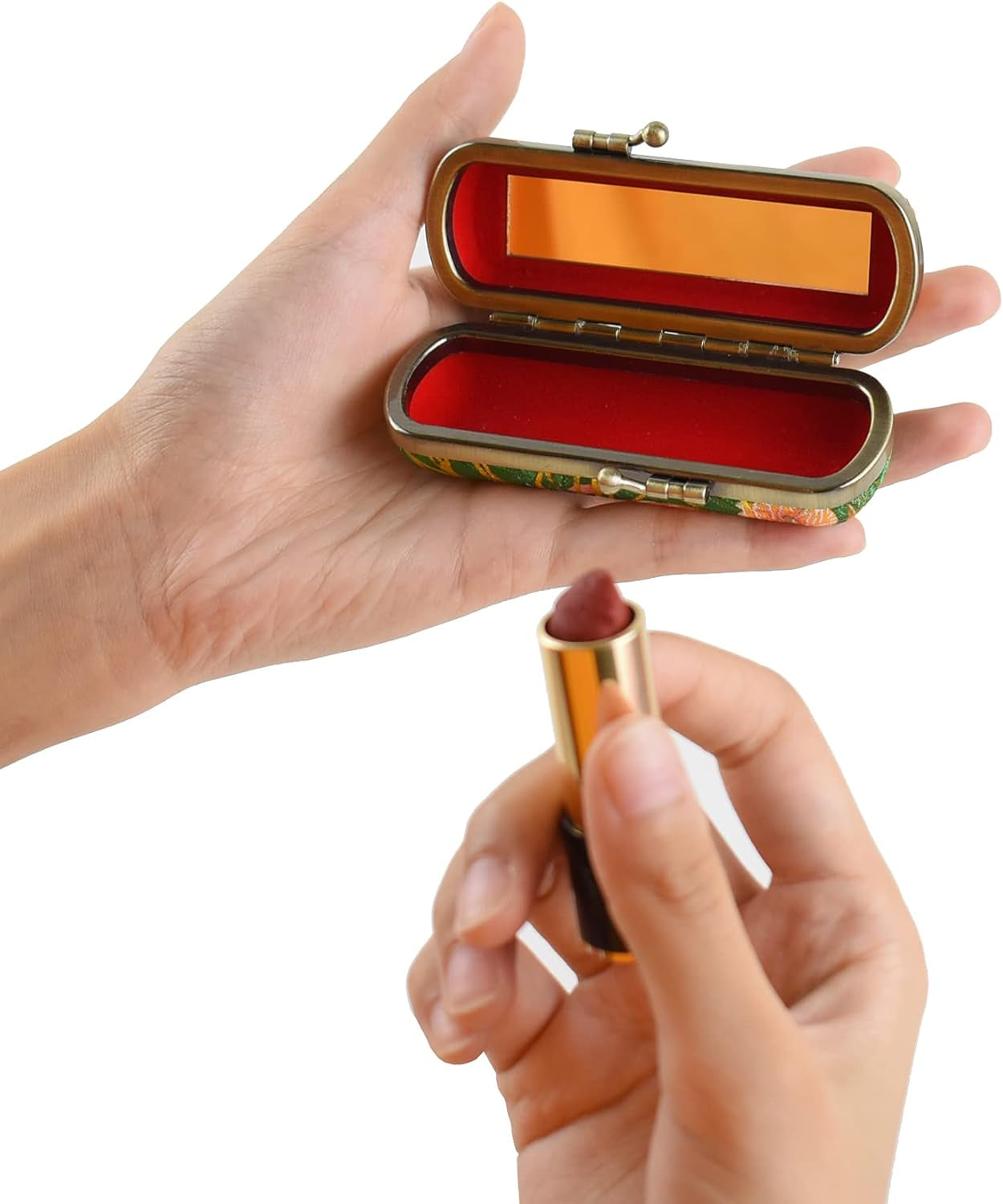 Ladies Floral Lipstick Case Holder with Mirror,Makeup Cases for Women (White)