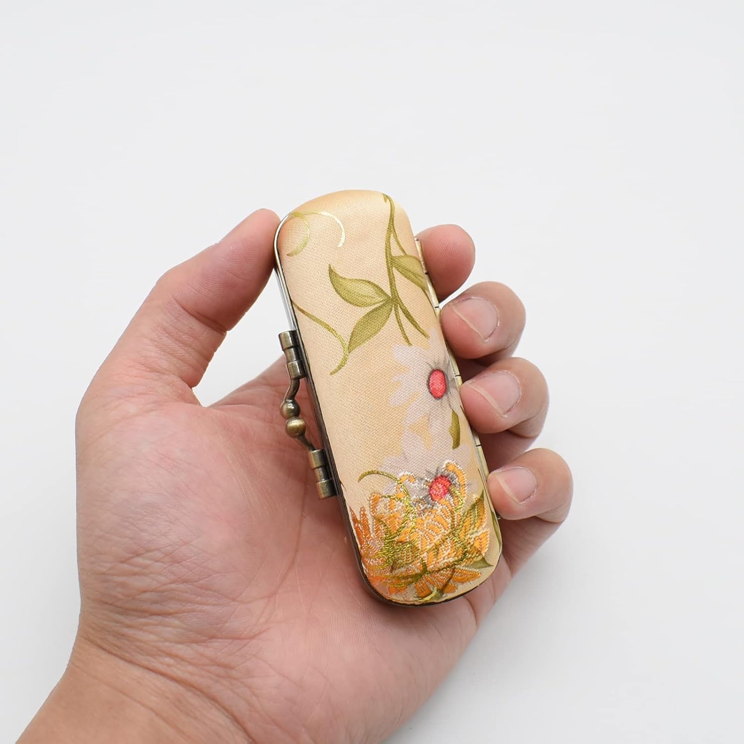 Ladies Floral Lipstick Case Holder with Mirror,Makeup Cases for Women (Yellow)