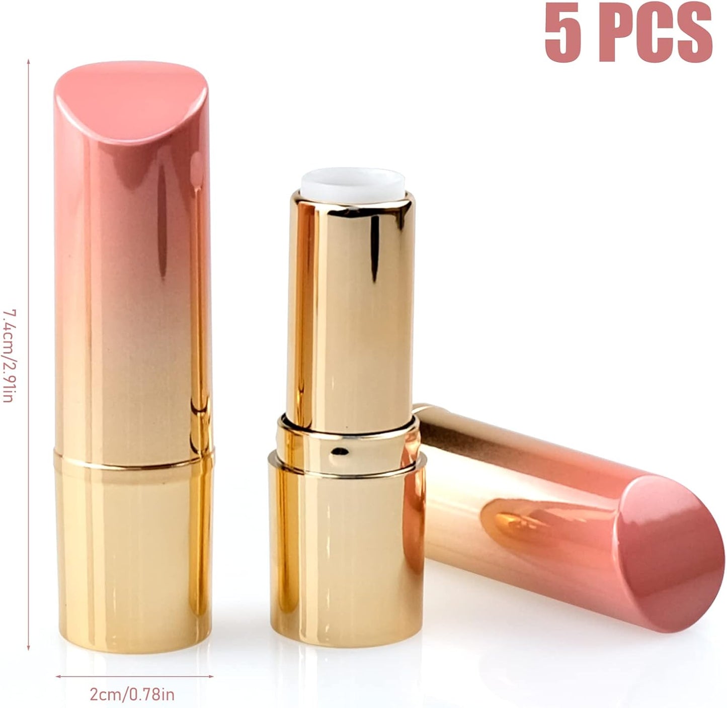 5 Pieces Empty Lipstick Tubes, 3.5G Gradient Pink Lipstick Tubes, Refillable DIY Lip Balm Tube Containers, Lip Stick Lip Balm Sample Tubes Vials